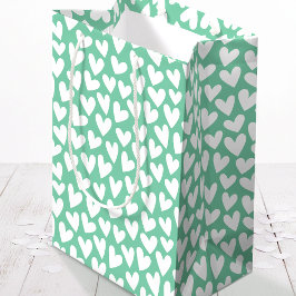 Bolsa De Regalo Mediana Pretty Love Heart Pattern Mint White Valentine