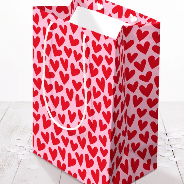 Bolsa De Regalo Mediana Pretty Love Heart Pattern Pink Red Valentine (Subido por el creador)