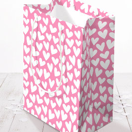Bolsa De Regalo Mediana Pretty Love Heart Pattern Pink White Valentine