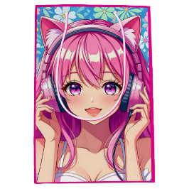 Bolsa De Regalo Mediana Pretty Pink Anime Girl's Birthday Party