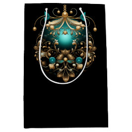 BOLSA DE REGALO MEDIANA PRETTY TEAL AND GOLD CHRISTMAS ORNAMENTS