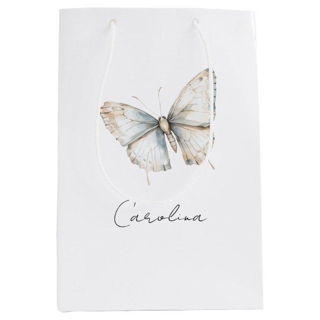 Bolsa De Regalo Mediana Pretty White Butterfly Despedida de Soltera (Anverso)