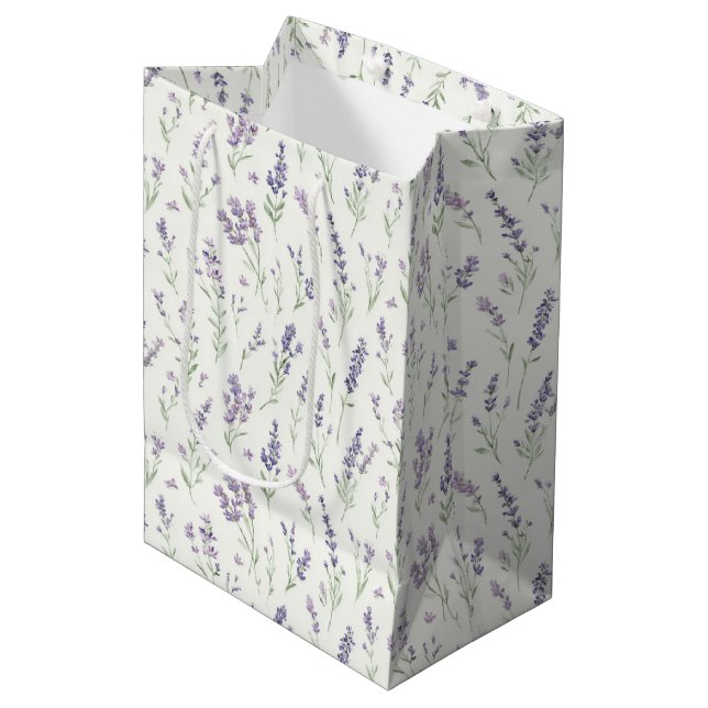 Bolsa De Regalo Mediana Pretty White Lavender Flowers Bridal Shower   (Angulo Anverso)