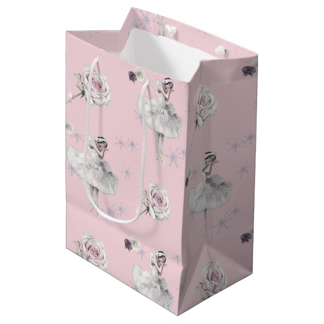 Bolsa De Regalo Mediana Prima Ballerina Swan y Rosas (Angulo Anverso)