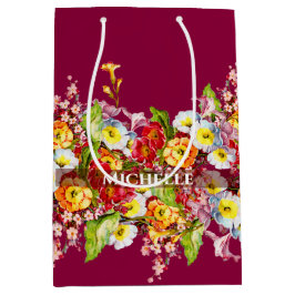 Bolsa De Regalo Mediana Primarios de primavera floral vintage Moda suave b