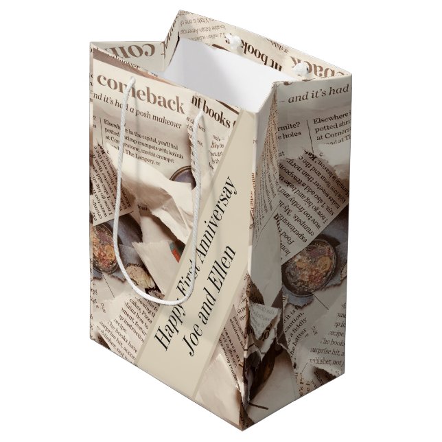 Bolsa De Regalo Mediana Primer aniversario Boda editable (Angulo Anverso)