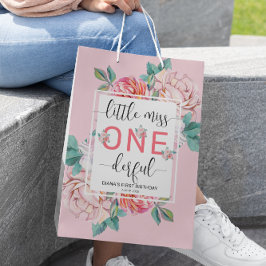 Bolsa De Regalo Mediana Primer cumpleaños de Floral Rosa