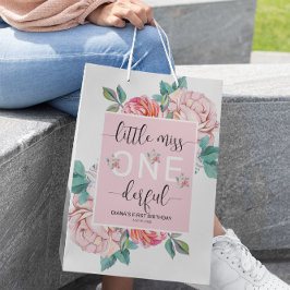 Bolsa De Regalo Mediana Primer cumpleaños de Floral Rosa