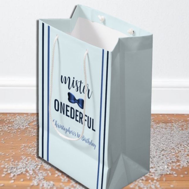 Bolsa De Regalo Mediana Primer cumpleaños de Mister OneMaravilloso Bow Tie (Subido por el creador)