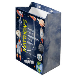 Bolsa De Regalo Mediana Primer Cumpleaños en el Espacio Exterior