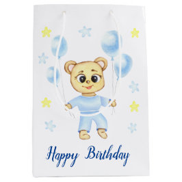 Bolsa De Regalo Mediana Primer cumpleaños personalizado Teddy Bear Boy