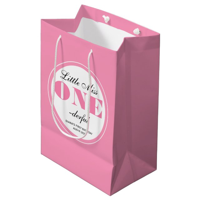 Bolsa De Regalo Mediana Primer Cumpleaños Rosa (Angulo Anverso)