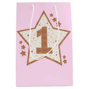 Bolsa De Regalo Mediana Primer rosa del cumpleaños y estrella del oro