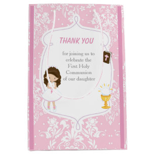 Bolsa De Regalo Mediana Primera Comunión Brunette Hair Chica Gracias