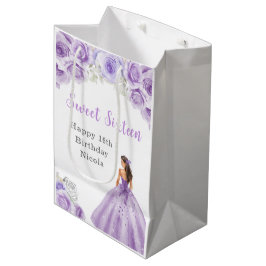 Bolsa De Regalo Mediana Princesa con vestido morado dulce dieciséis cumple