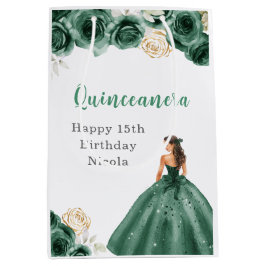 Bolsa De Regalo Mediana Princesa con vestimenta verde oscuro Quinceanera