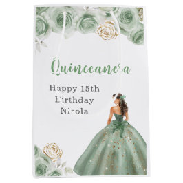 Bolsa De Regalo Mediana Princesa en una sabia vestimenta verde Quinceanera