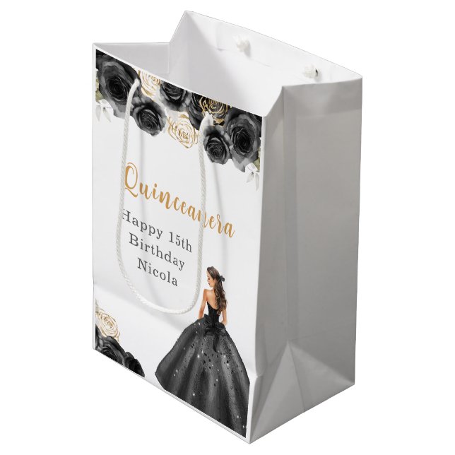 Bolsa De Regalo Mediana Princesas vestidas de negro Quinceanera (Angulo Anverso)
