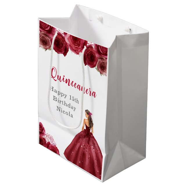 Bolsa De Regalo Mediana Princesas vestidas de rojo Quinceanera (Angulo Anverso)