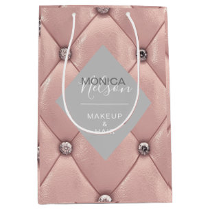 Bolsa De Regalo Mediana producto de monograma lujoso rosa con tubos dorado