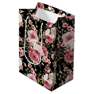 Bolsa De Regalo Mediana Profusión rosa rosa rosa - fondo negro