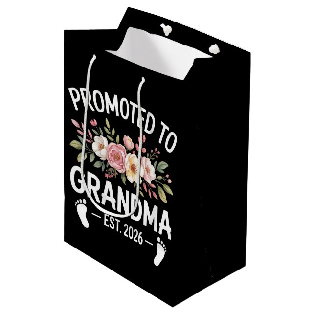Bolsa De Regalo Mediana Promoted to Grandma 2026 First Time Nana Floral  (Angulo Anverso)