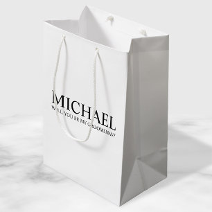 Bolsa De Regalo Mediana Propuesta moderna de Groomsman personalizada en bl