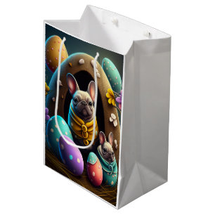 Bolsa De Regalo Mediana Pug Adorable con Huevos de Pascua Festividad y Cut