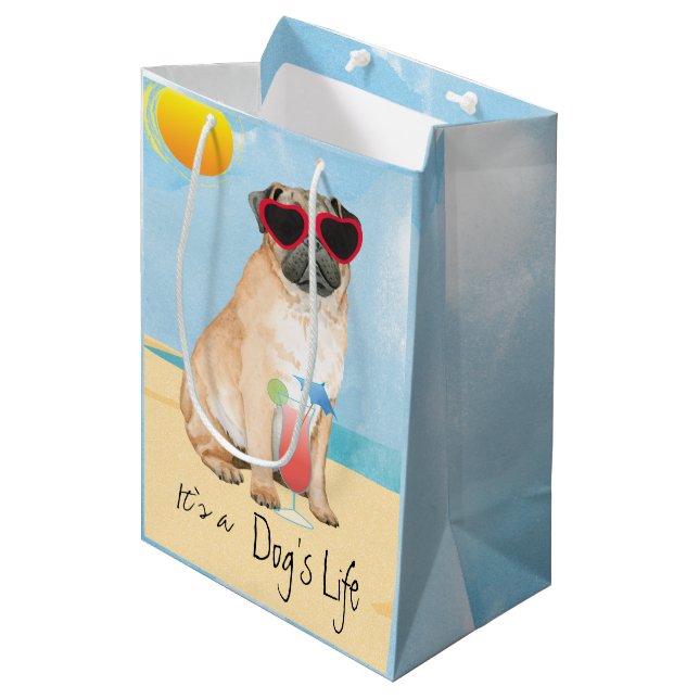Bolsa De Regalo Mediana Pug de verano (Angulo Anverso)