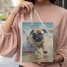 Bolsa De Regalo Mediana Pug feliz en el personalizable de la playa