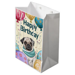 Bolsa De Regalo Mediana Pug Happy Birday