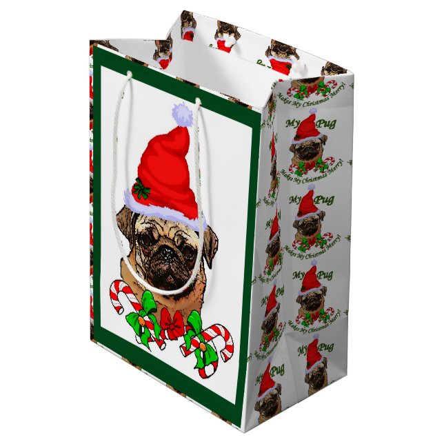 Bolsa De Regalo Mediana Pug Navidades Merry (Angulo reverso)