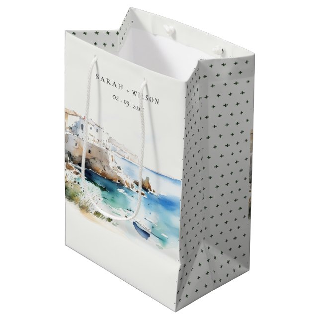 Bolsa De Regalo Mediana Puglia, Italy Watercolor Landscape Wedding (Angulo Anverso)