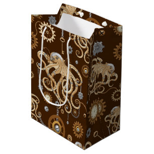 Bolsa De Regalo Mediana Pulpo Steampunk Retro Fantasía Mecánica
