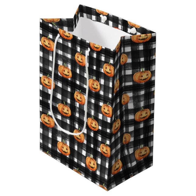 Bolsa De Regalo Mediana PUMPKINS naranjas CON PLACA NEGRA Y BLANCA (Angulo Anverso)
