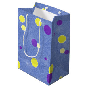 Bolsa De Regalo Mediana Puntos amarillos y morados en fondo azul medio