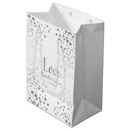Bolsa De Regalo Mediana Puntos de confetti blancos y plateados