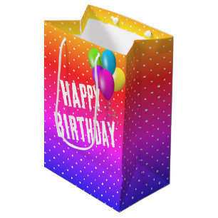 Bolsa De Regalo Mediana Puntos de la Polka Arcoiris con globos de cumpleañ