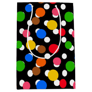 Bolsa De Regalo Mediana Puntos de lunares coloridos de fondo negro