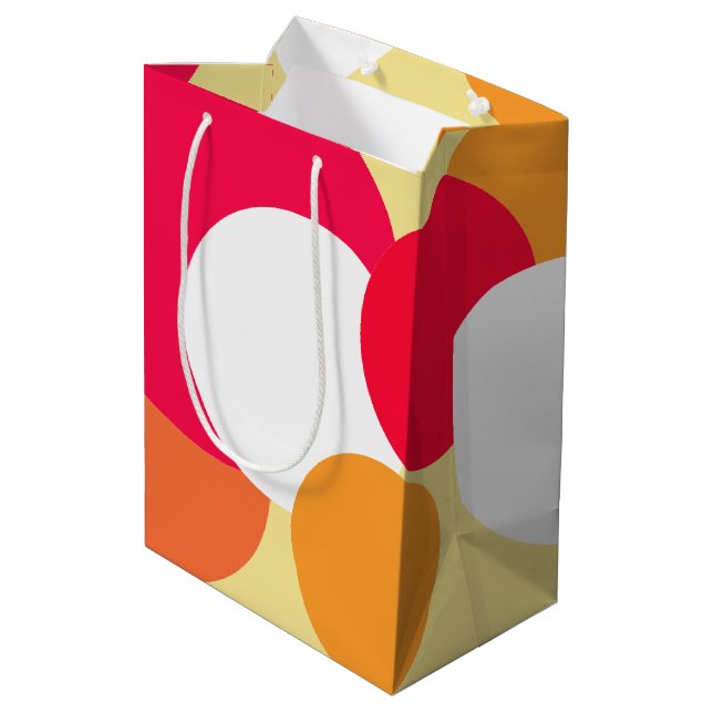 Bolsa De Regalo Mediana Puntos de polka rosa, Naranja y amarillo (Angulo reverso)