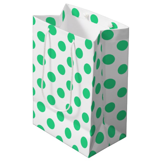 Bolsa De Regalo Mediana Puntos de polka verdes y blancos (Angulo Anverso)