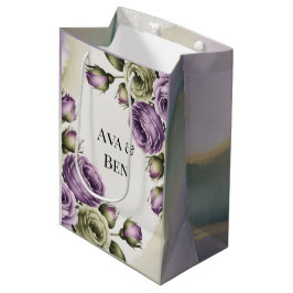 Bolsa De Regalo Mediana Purple and Sage Green Roses Watercolor Wedding