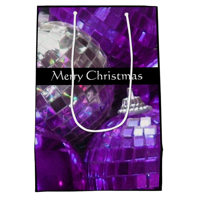 Bolsa De Regalo Mediana Purple Baubles Feliz Navidad medio negro (Reverso)