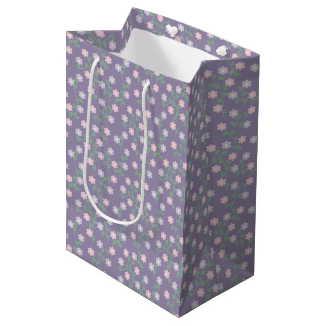 Bolsa De Regalo Mediana Purple Floral Birthday (Angulo Anverso)