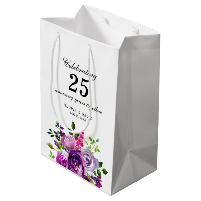 Bolsa De Regalo Mediana Purple Floral Elegant  Wedding  (Angulo reverso)