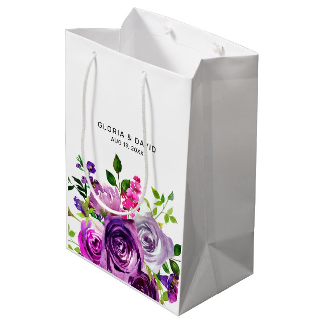 Bolsa De Regalo Mediana Purple Floral Elegant  Wedding  (Angulo reverso)