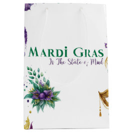 BOLSA DE REGALO MEDIANA PURPLE GREEN GOLD MARDI GRAS MASKS FEATHERS
