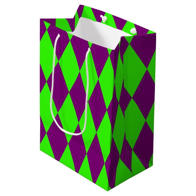 Bolsa De Regalo Mediana Purple Green Harlequin Checkered Design  (Subido por el creador)