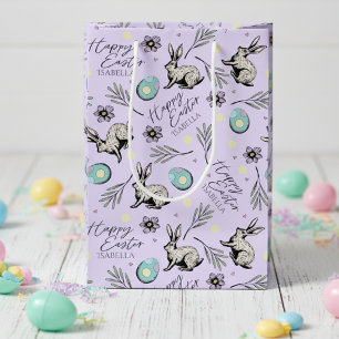 Bolsa De Regalo Mediana Purple Happy Easter Name Bunny