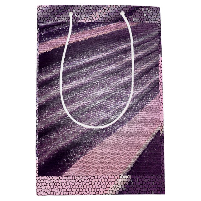 Bolsa De Regalo Mediana Purple pink abstract stripes with elegant sparkle (Anverso)